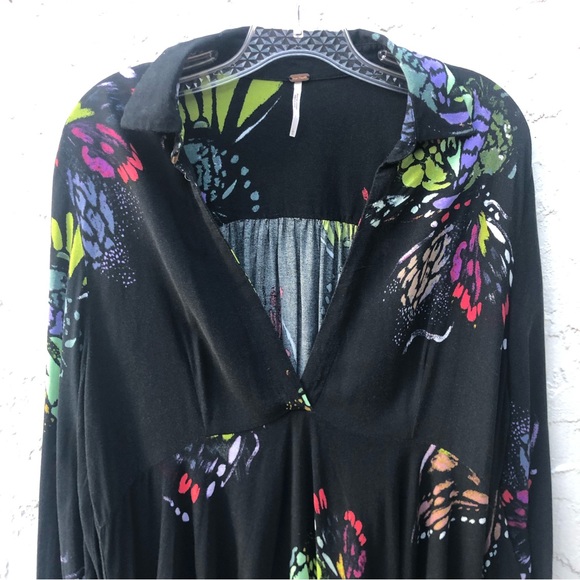 FREE PEOPLE Field of Butterflies Tunic Dress Top Black Multi Color Size Large - Picture 6 of 12